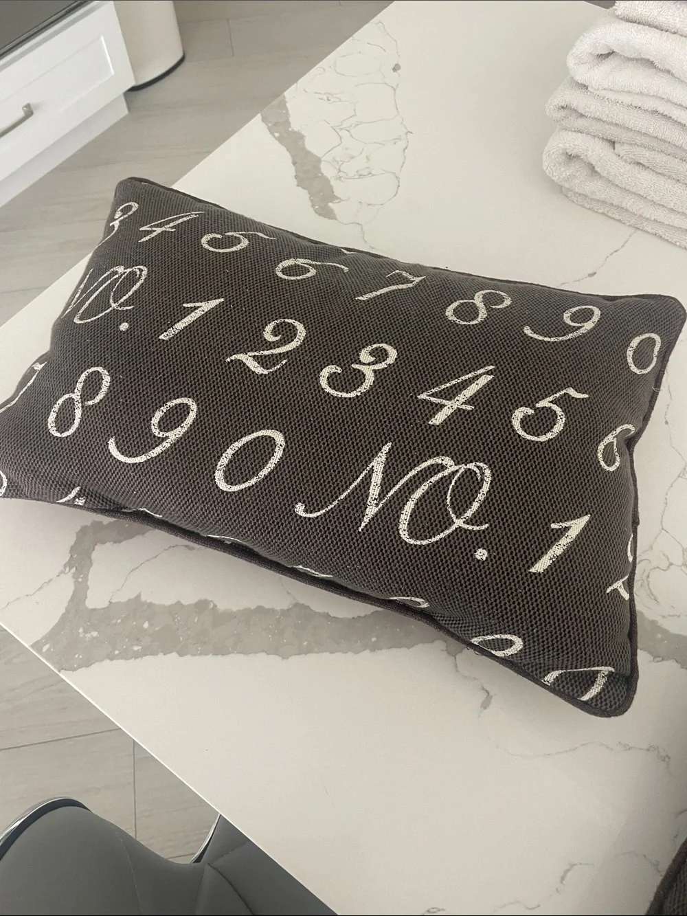 Numerical Print Lumbar Pillow Pair - Brown with Cream Numbers